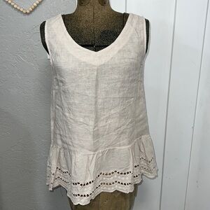 VALENTINA NALDI TAN LINEN TOP RUFFLES ITALY SMALL